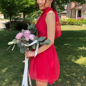 Zara Hot pink organza halter tie mini dress